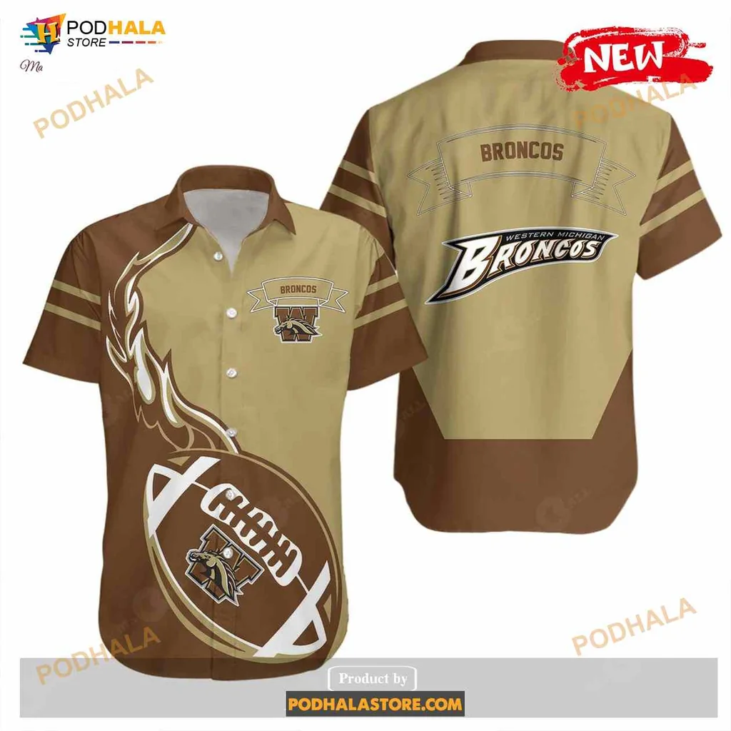 Western Michigan Broncos Hawaiian Shirt With Flame Football Design