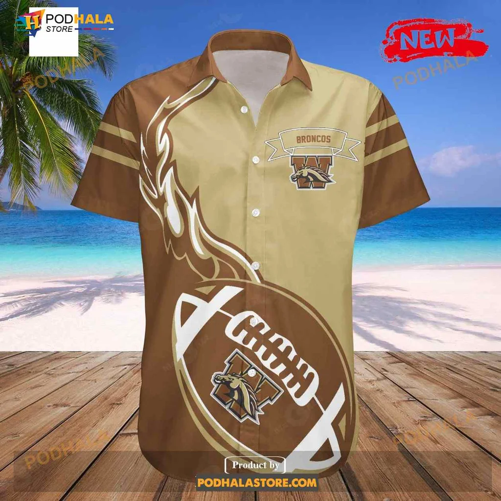 Western Michigan Broncos Aloha Shirt With Flame Football Design Western Michigan Broncos Aloha Shirt With Flame Football Design