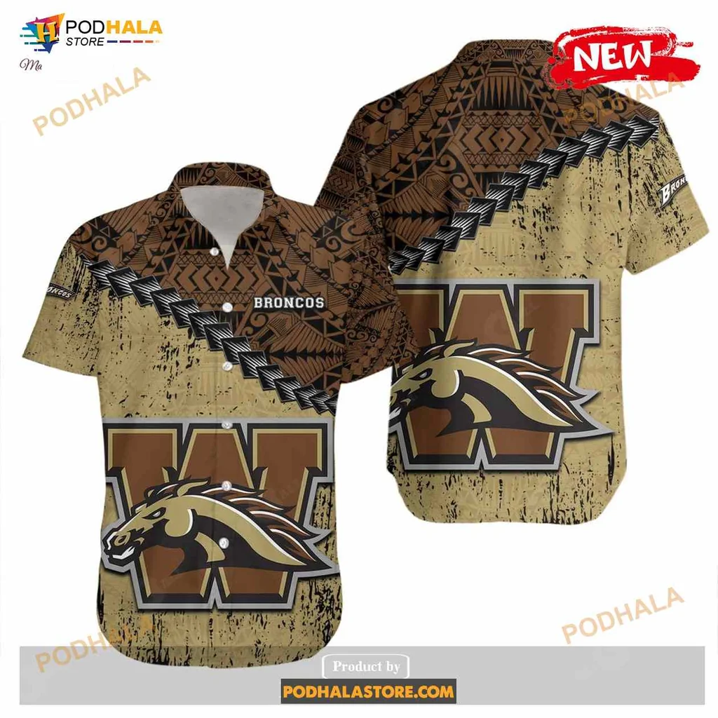 Western Michigan Broncos Hawaiian Shirt With Grunge Polynesian Tattoo Design