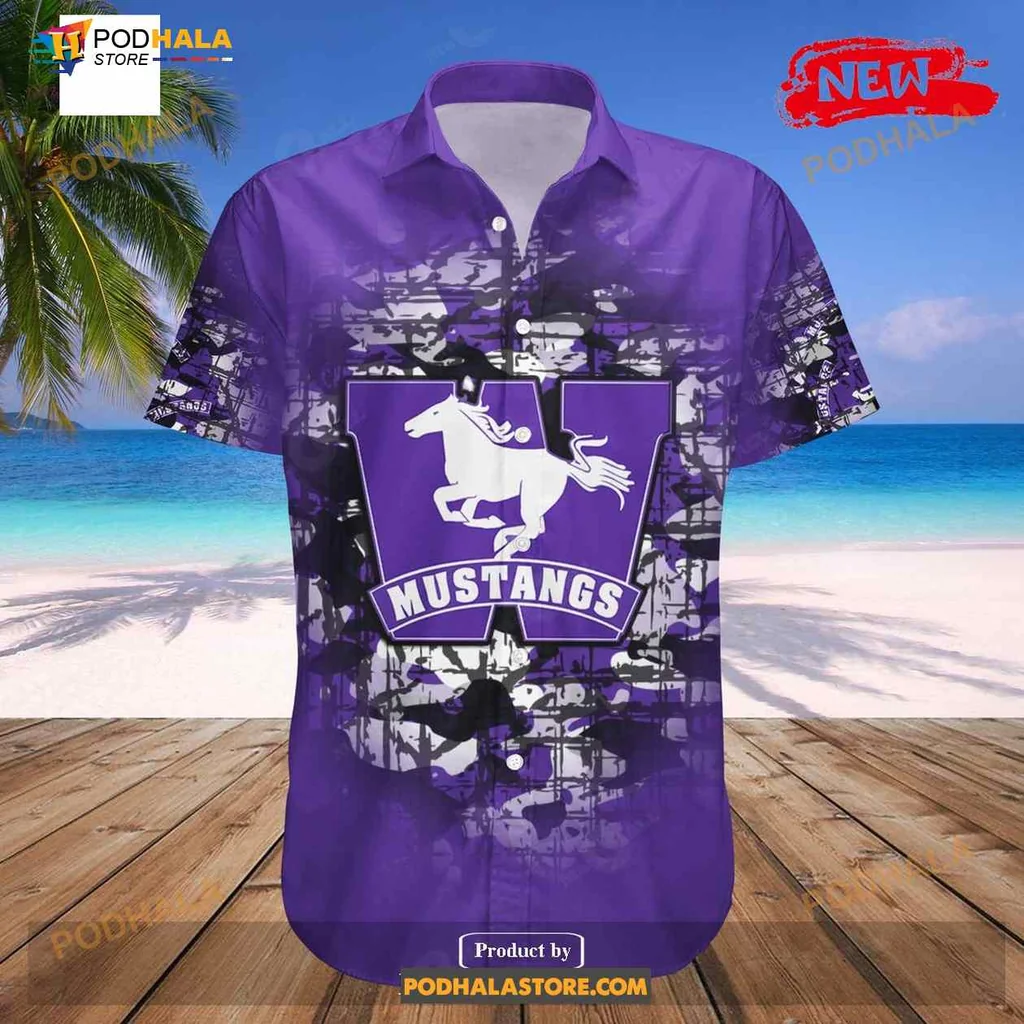 Western Ontario Mustangs Camouflage Hawaiian Shirt With Vintage Horse Design
