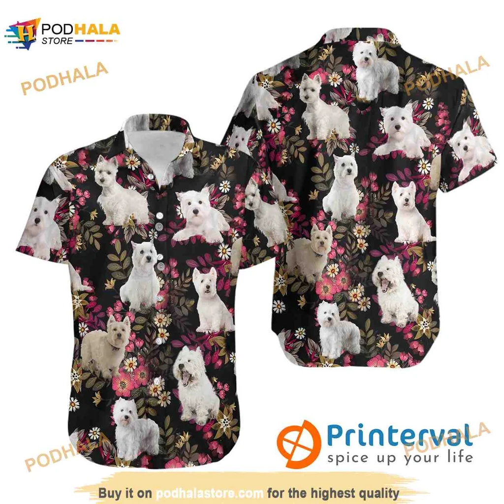 Westie Tropical Hawaiian Shirt With Colorful Floral Design