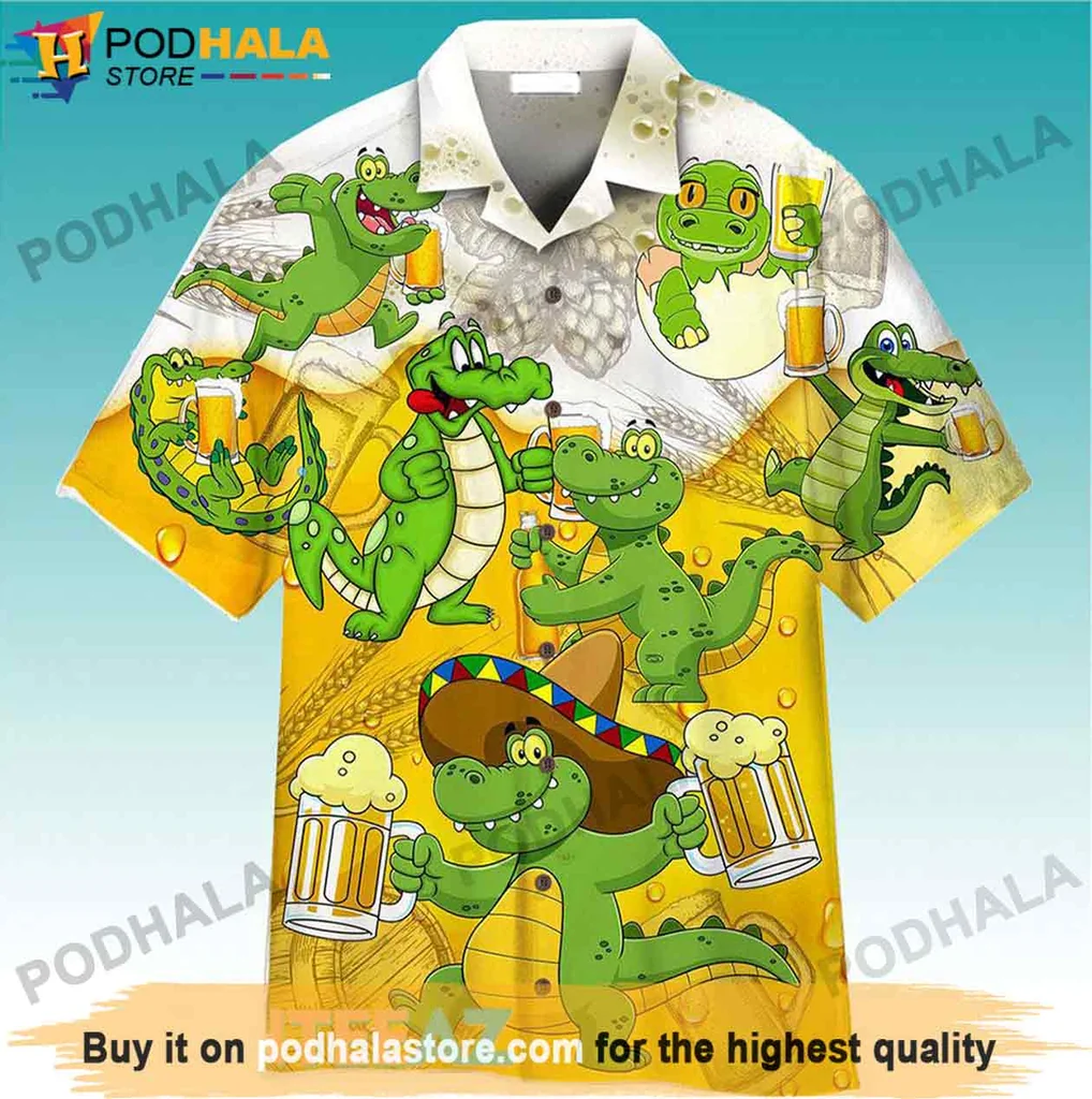Whimsical Alligator Beer Hawaiian Shirt, Fun Gift For Beer Lovers And Party Goers