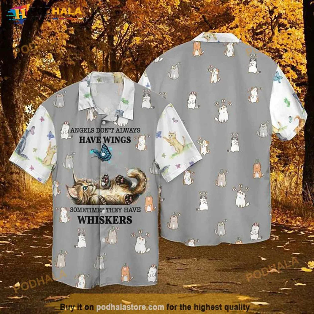 Whimsical Cat Butterfly Hawaiian Shirt, Angels Dont Always Have Wings