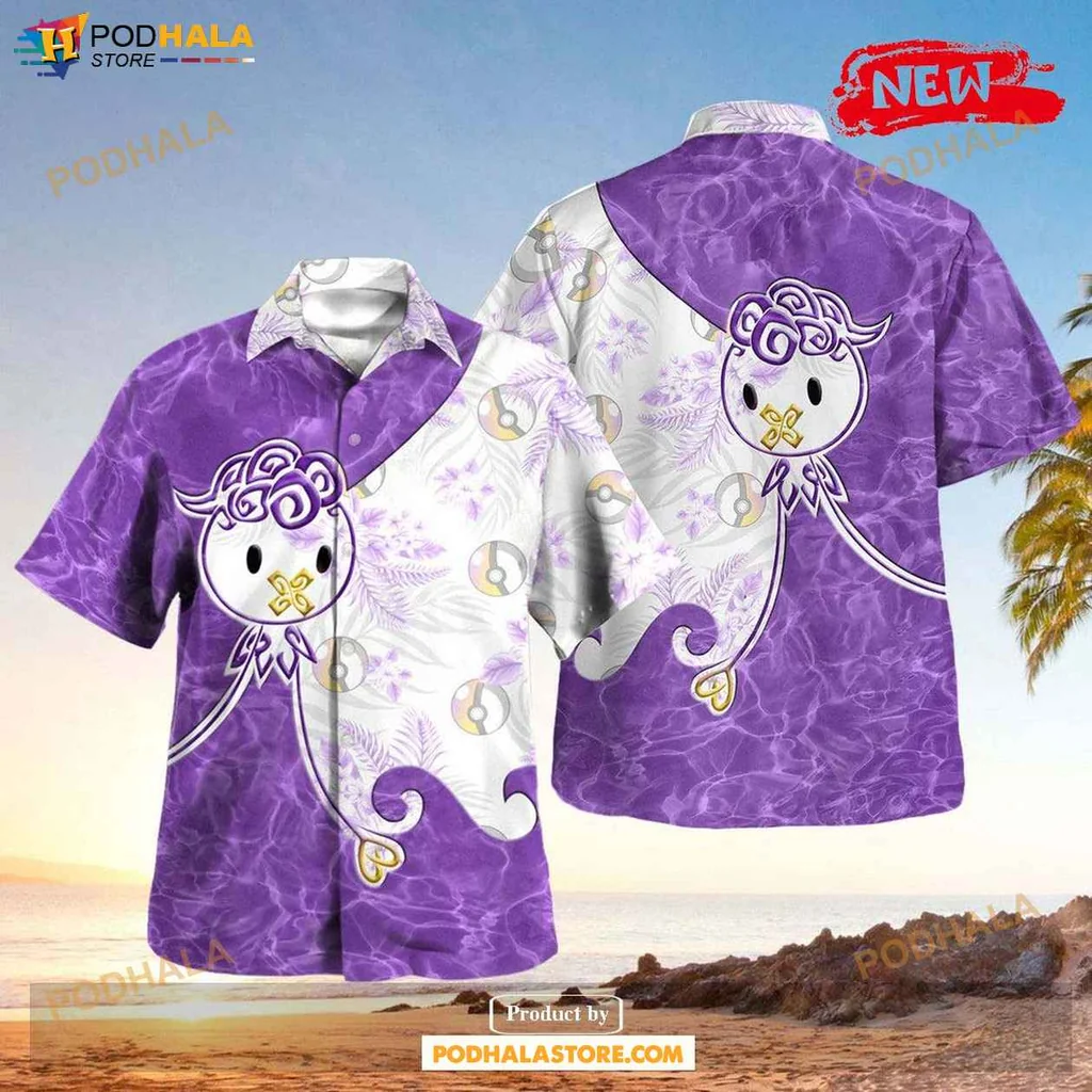 Whimsical Drifloon Aloha Shirt, Tropical Design For Pokémon Fans And Casual Wear