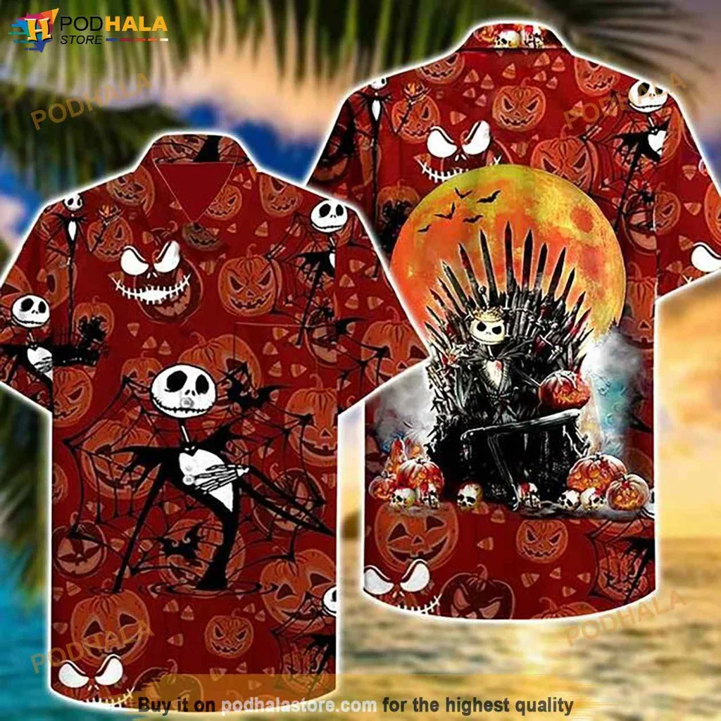 Whimsical Jack Skellington Hawaiian Shirt, Funny Tropical Design For Halloween Fans