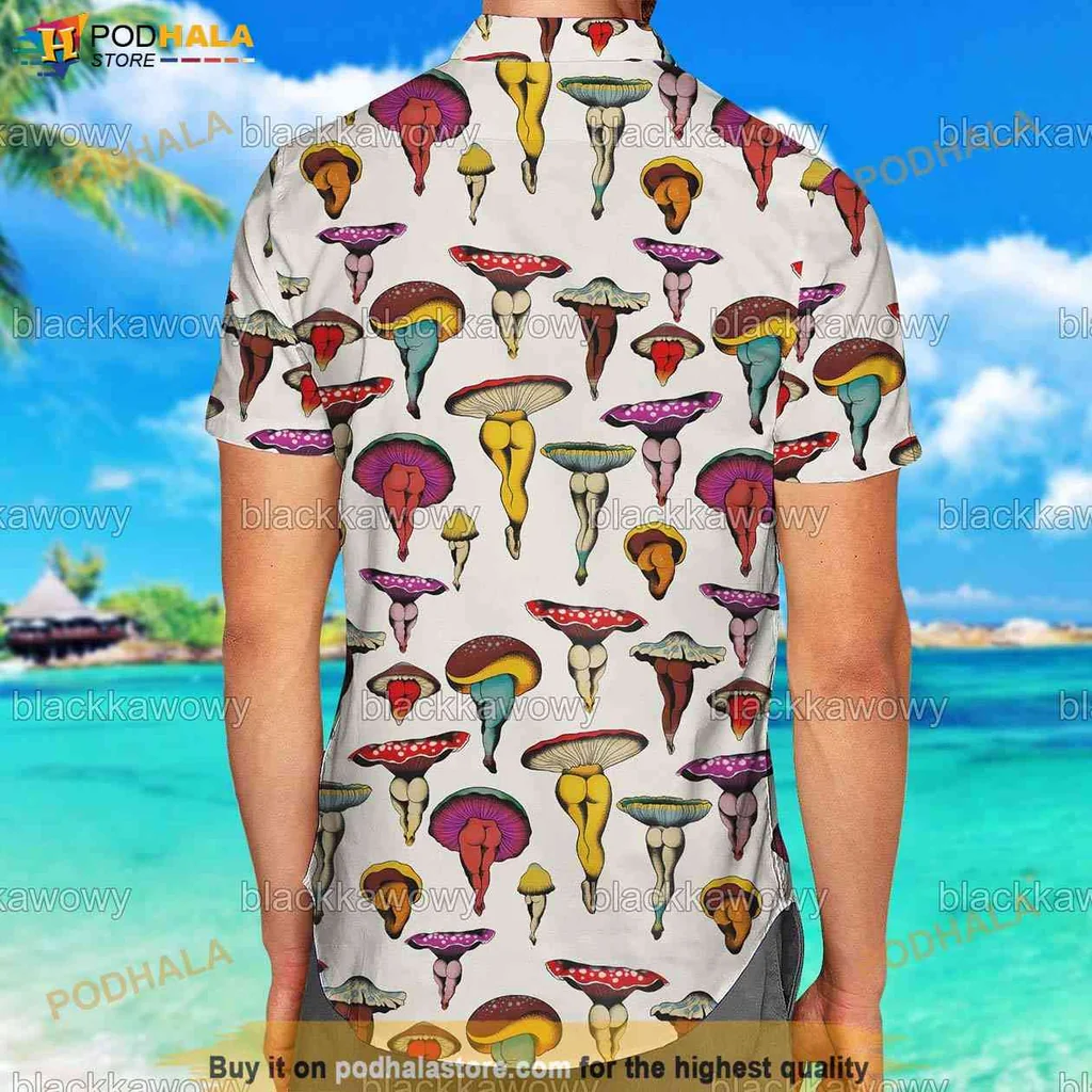 Whimsical Mushroom Tropical Aloha Shirt, Vibrant Button Down For Summer Fun Whimsical Mushroom Tropical Aloha Shirt, Vibrant Button Down For Summer Fun