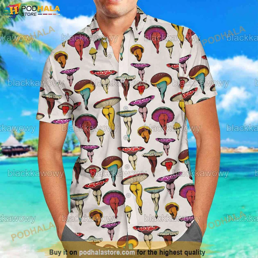 Whimsical Mushroom Tropical Tropical Shirt, Vibrant Button Down For Summer Fun Whimsical Mushroom Tropical Tropical Shirt, Vibrant Button Down For Summer Fun