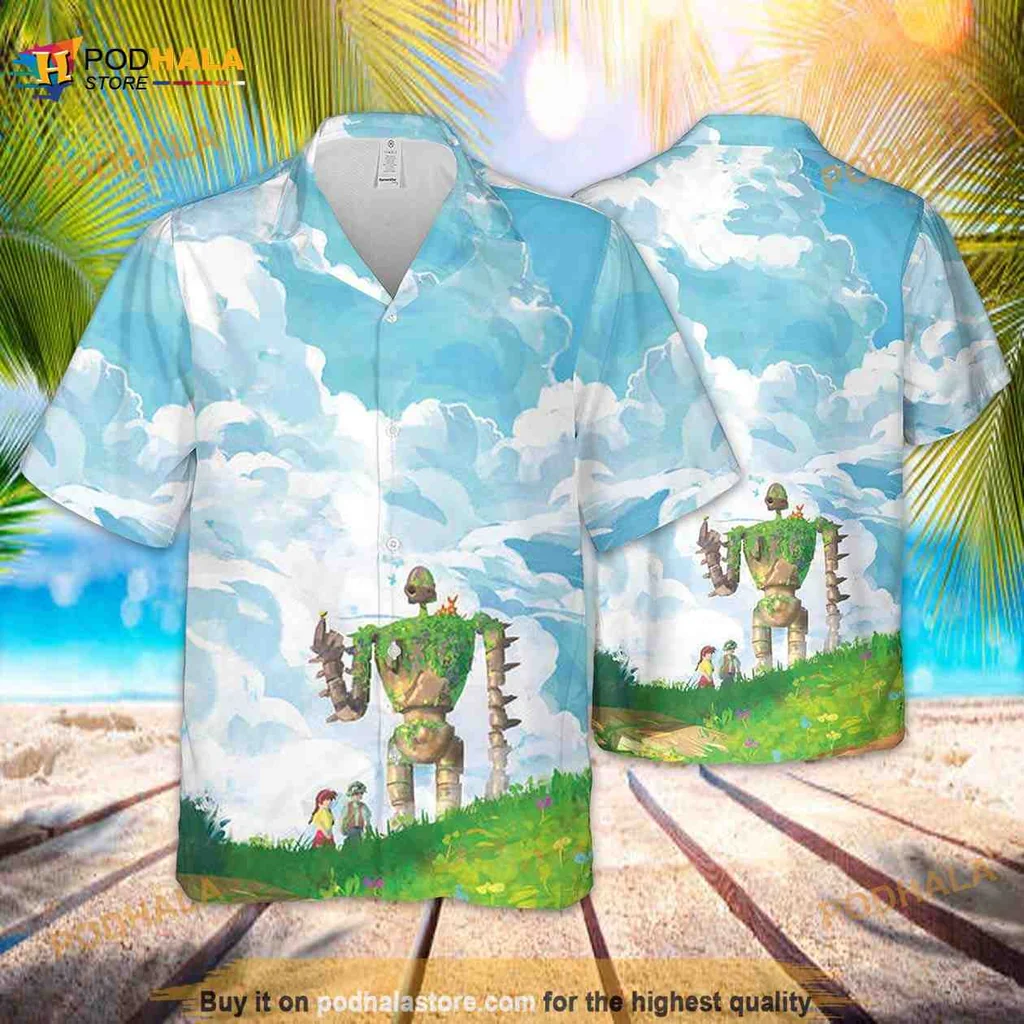 Whimsical Robot Landscape Hawaiian Shirt, Playful Summer Design For Fans