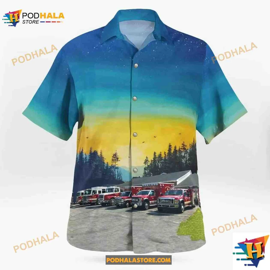 White Horse Fire Company Aloha Shirt With Vibrant Fire Truck Design White Horse Fire Company Aloha Shirt With Vibrant Fire Truck Design
