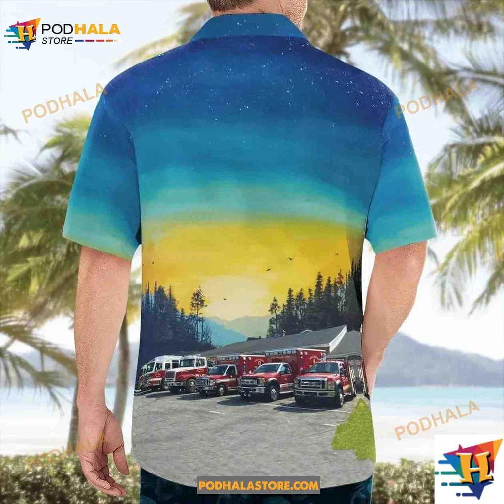 White Horse Fire Company Short-sleeve button-up shirt With Vibrant Fire Truck Design White Horse Fire Company Short-sleeve button-up shirt With Vibrant Fire Truck Design