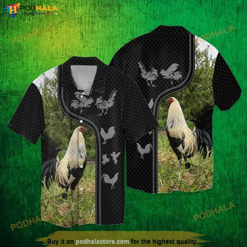 White Rooster Hawaiian Shirt, Tropical Farm Themed Shirt For Women