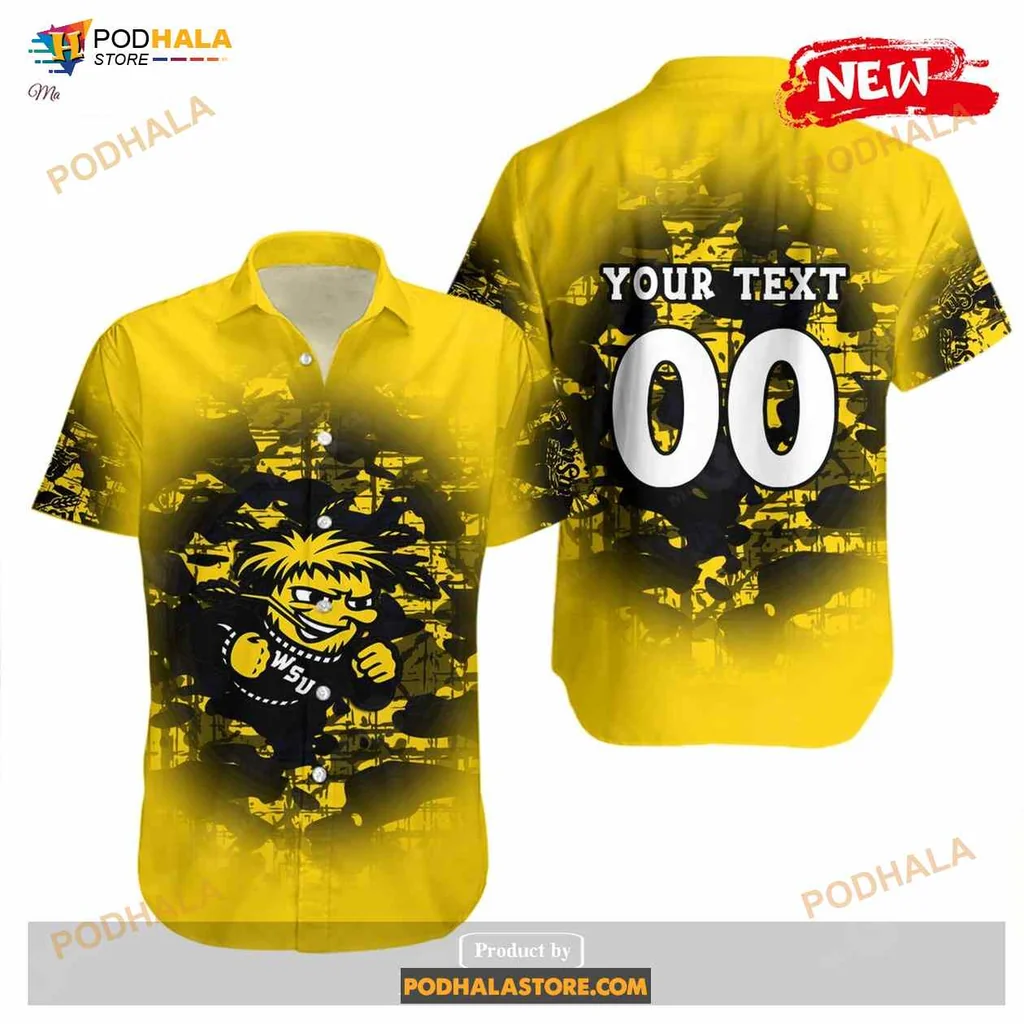 Wichita State Shockers Camouflage Hawaiian Shirt With Custom Text
