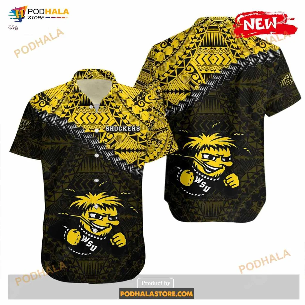 Wichita State Shockers Hawaiian Shirt With Polynesian Tattoo Design