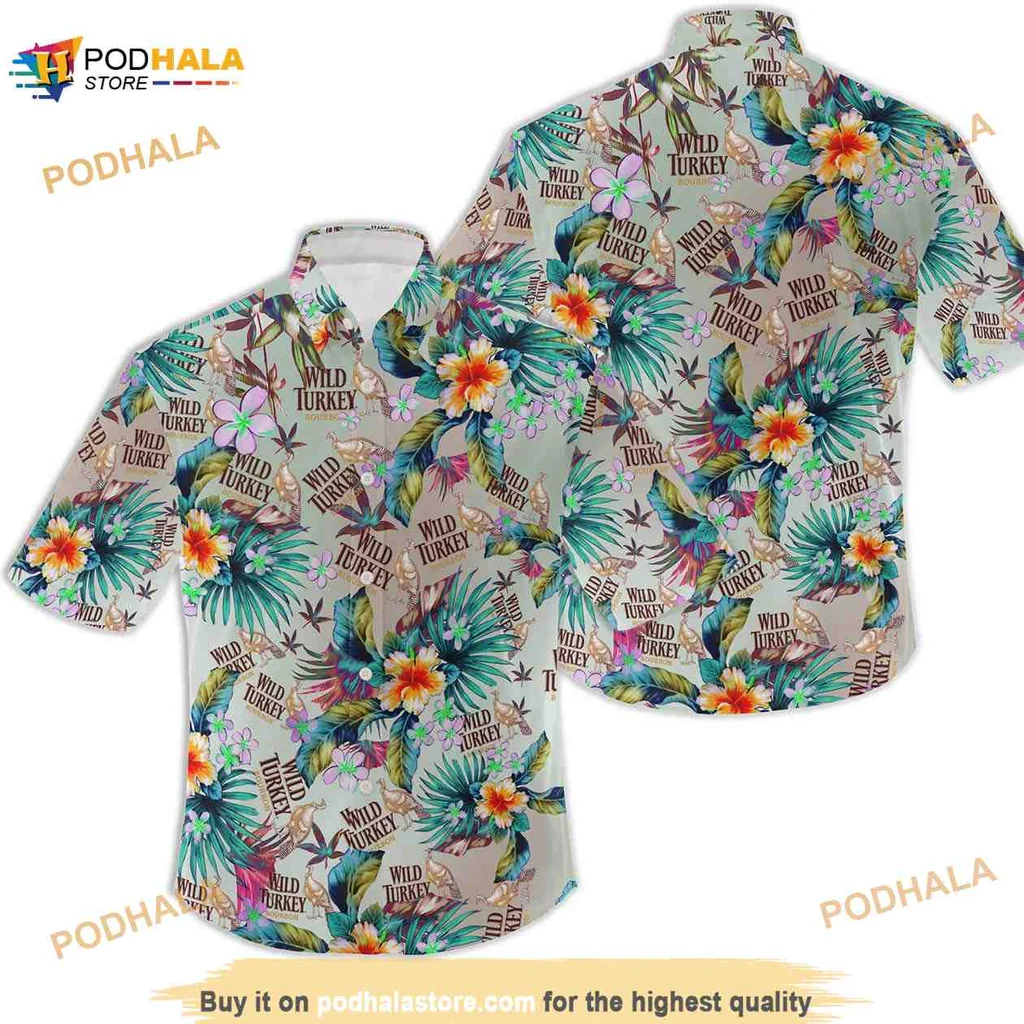 Wild Turkey Bourbon Hawaiian Shirt With Vibrant Tropical Flowers
