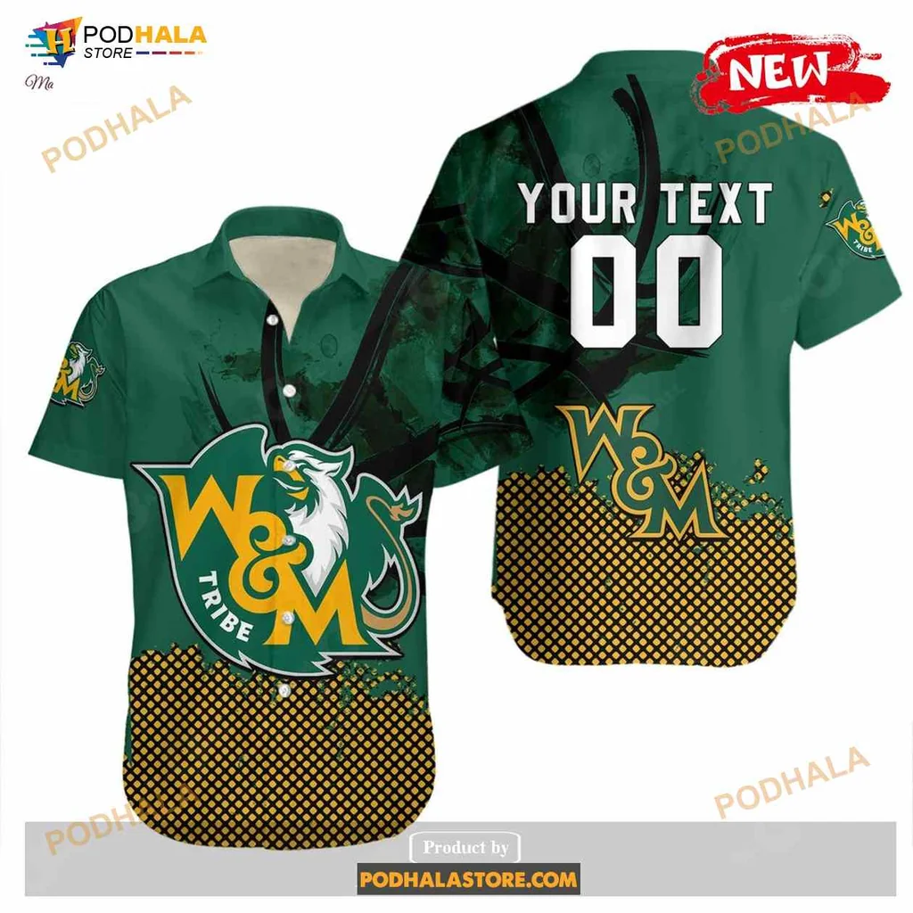 William And Mary Tribe Hawaiian Shirt With Customizable Text And Grunge Pattern