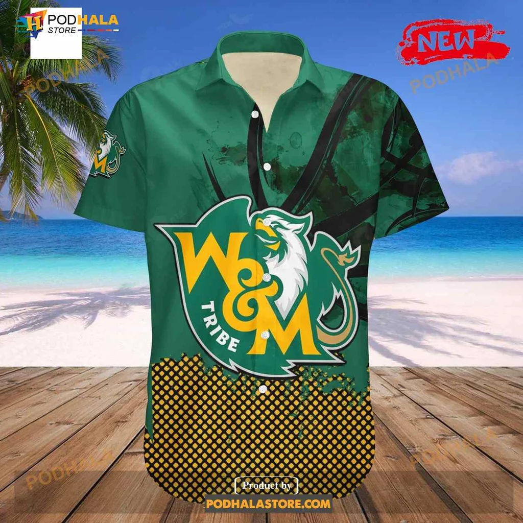 William And Mary Tribe Aloha Shirt With Customizable Text And Grunge Pattern William And Mary Tribe Aloha Shirt With Customizable Text And Grunge Pattern