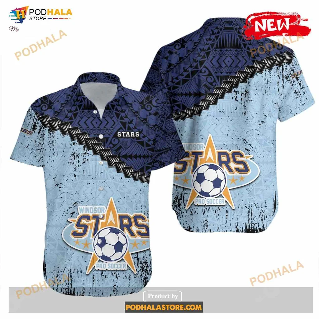 Windsor Stars Soccer Hawaiian Shirt With Grunge Polynesian Tattoo Design