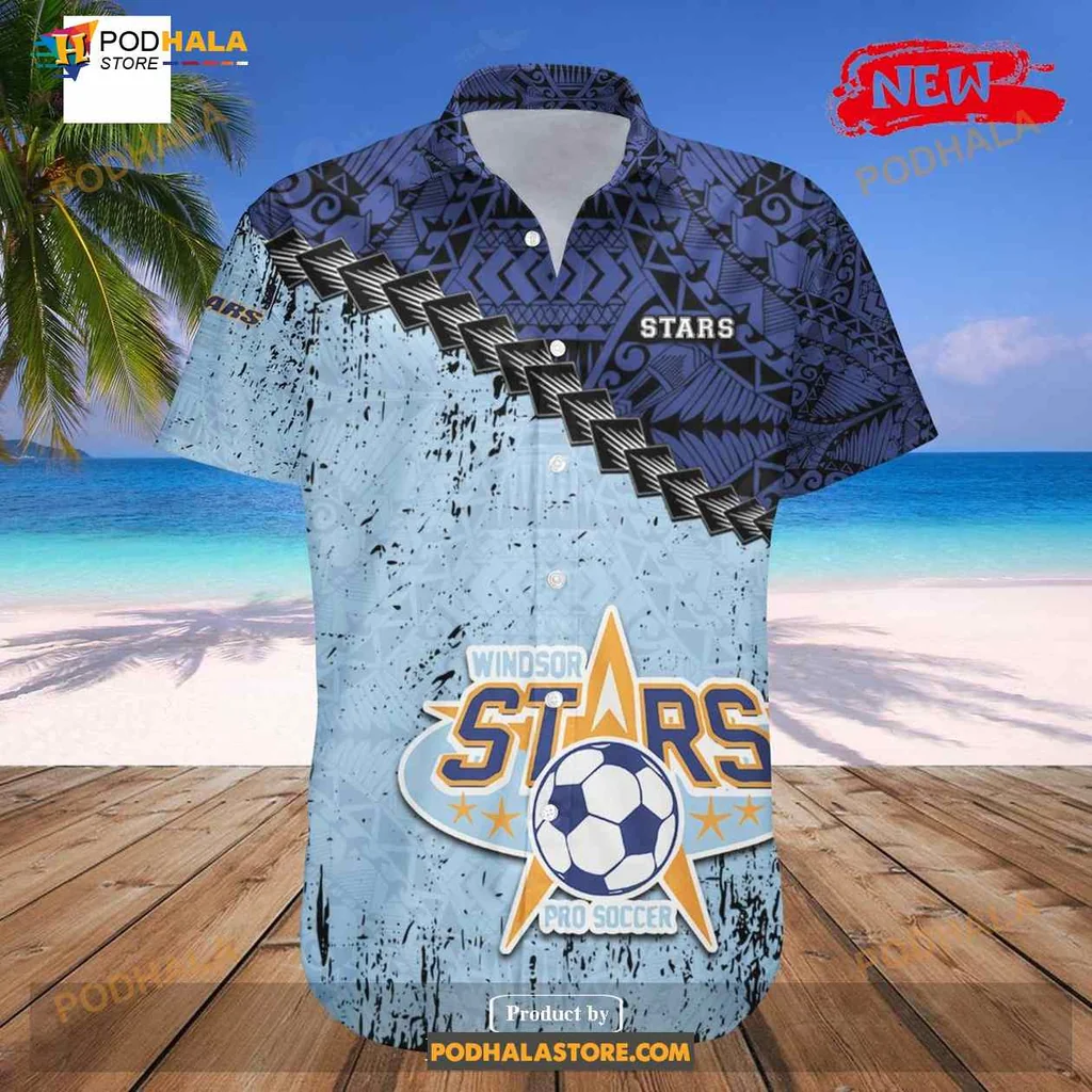 Windsor Stars Soccer Aloha Shirt With Grunge Polynesian Tattoo Design Windsor Stars Soccer Aloha Shirt With Grunge Polynesian Tattoo Design