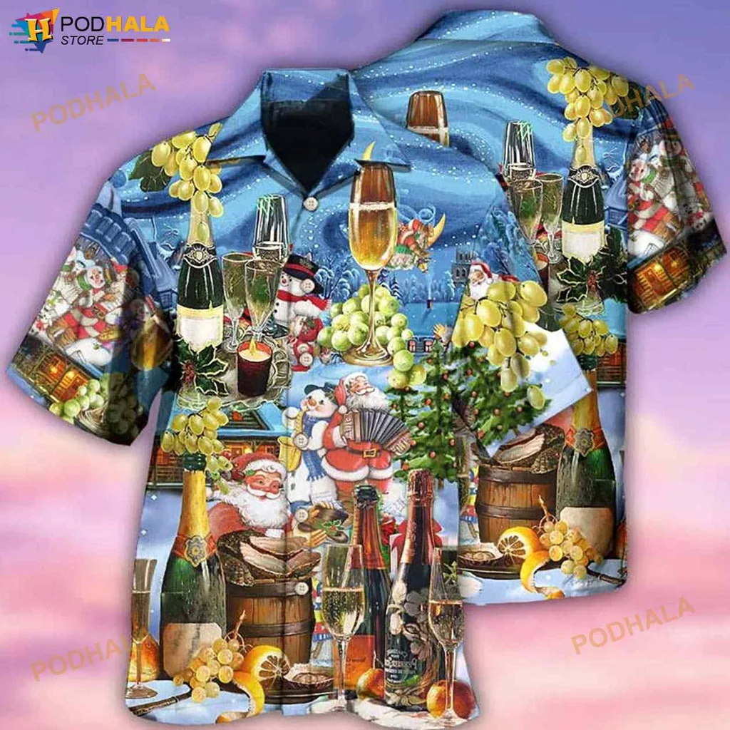 Wine Lover Holiday Hawaiian Shirt With Festive Wine And Champagne Design