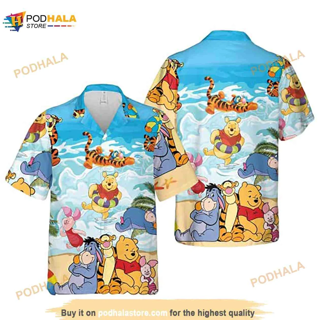 Winnie The Pooh Cartoon Hawaiian Shirt Featuring Pooh, Tigger, Piglet And Eeyore