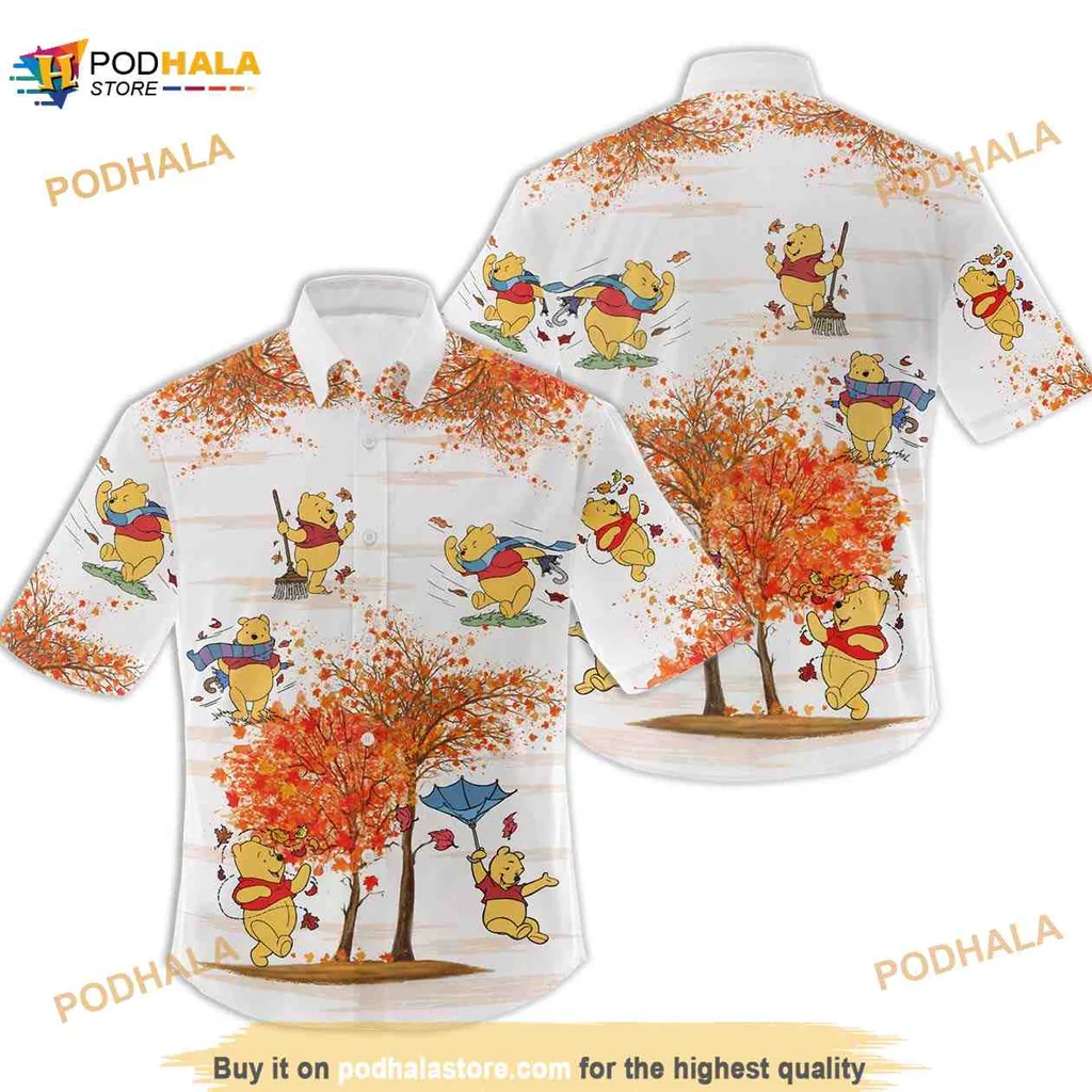 Winnie The Pooh Hawaiian Shirt, Colorful Autumn Tree Aloha Shirt