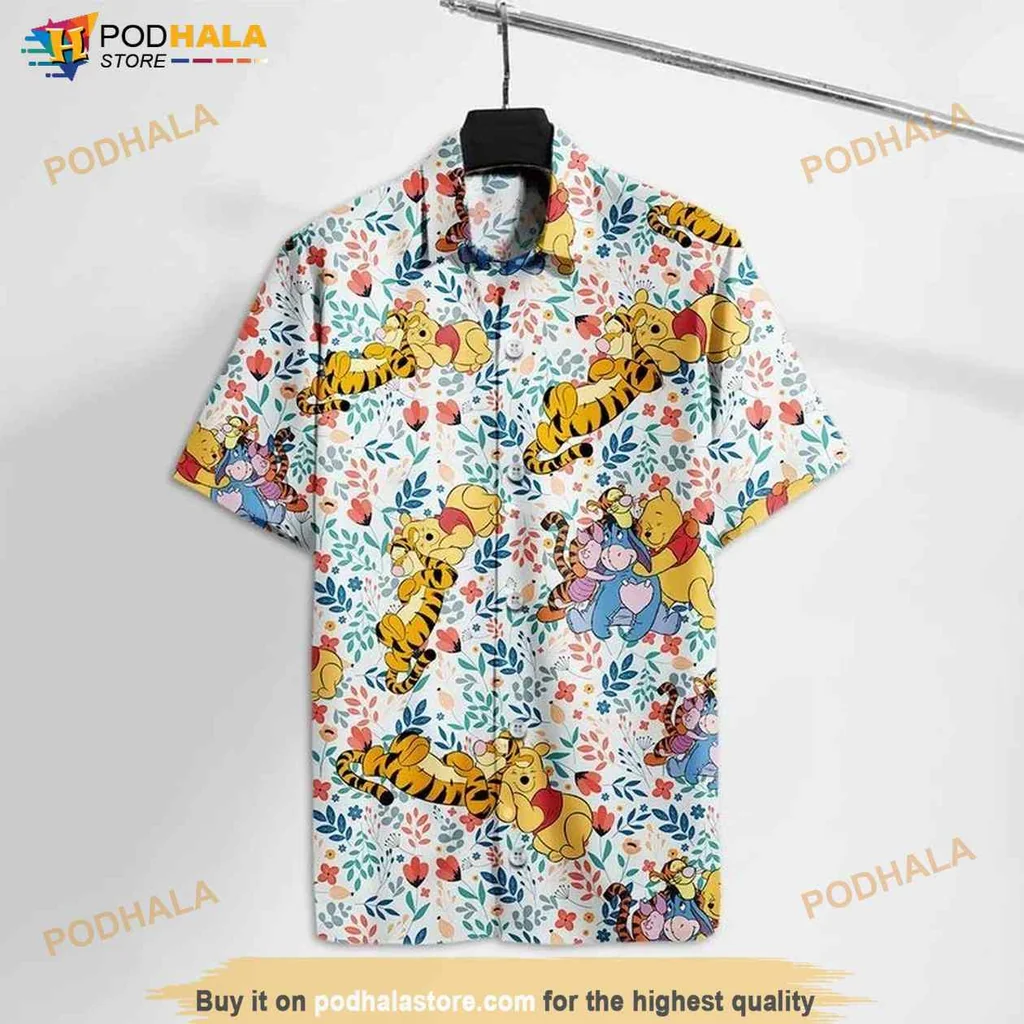 Winnie The Pooh Hawaiian Shirt Featuring Pooh And Tigger With Floral Design