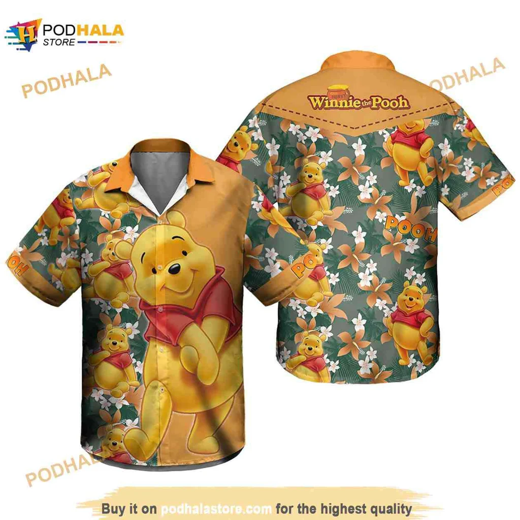 Winnie The Pooh Hawaiian Shirt With Tropical Flowers For Summer Fun