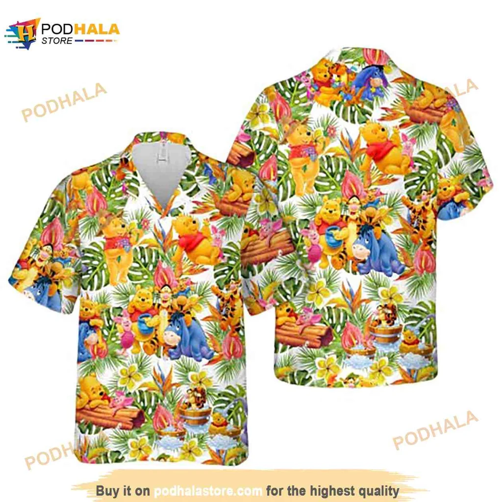 Winnie The Pooh Hibiscus Hawaiian Shirt Featuring Pooh And Friends