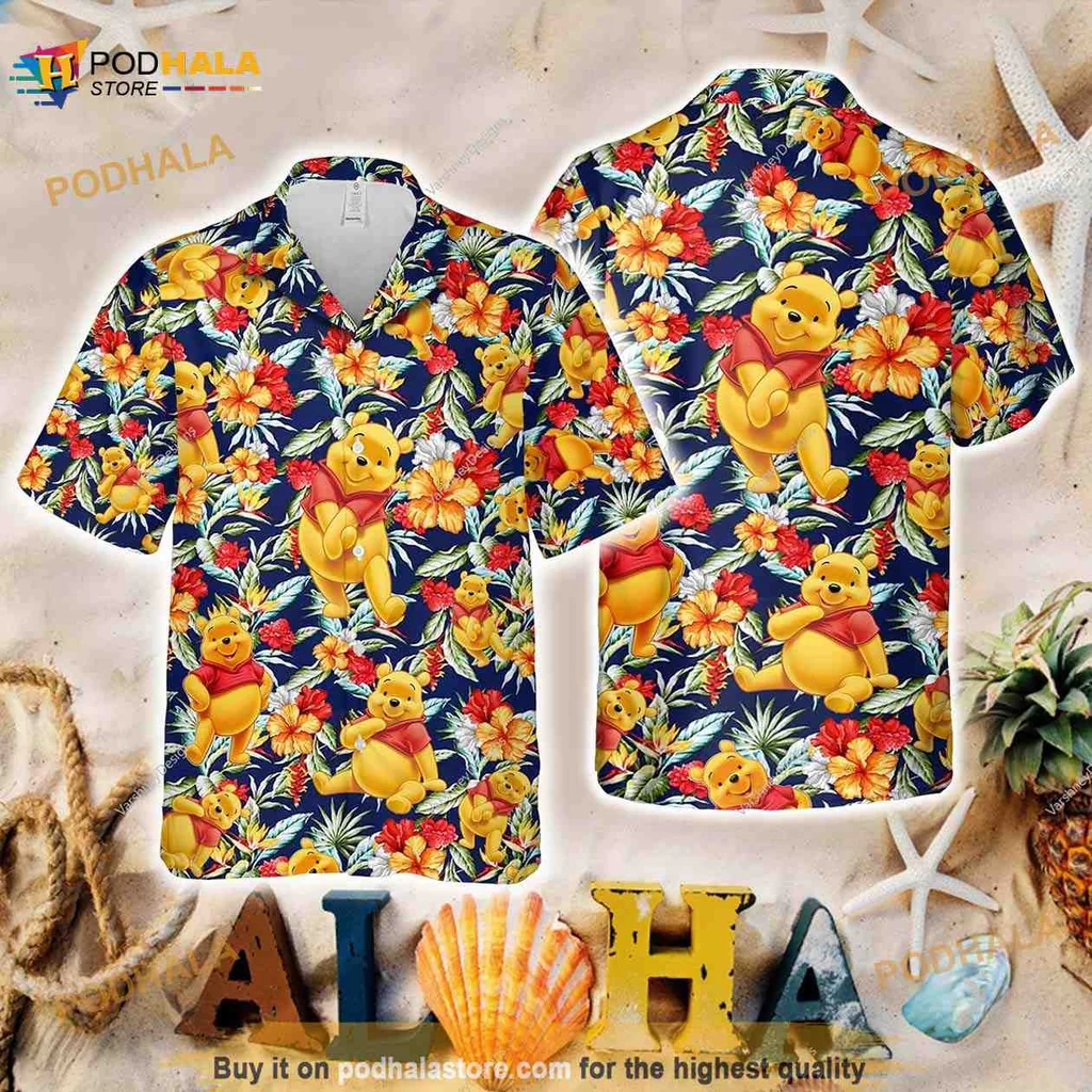 Winnie The Pooh Tropical Hawaiian Shirt With Colorful Floral Design