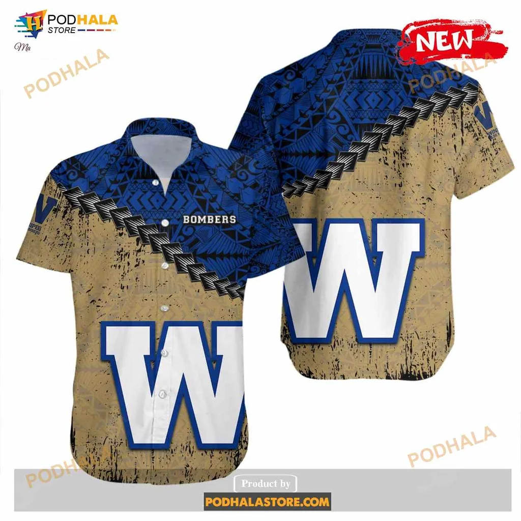 Winnipeg Blue Bombers Hawaiian Shirt With Grunge Polynesian Tattoo Design