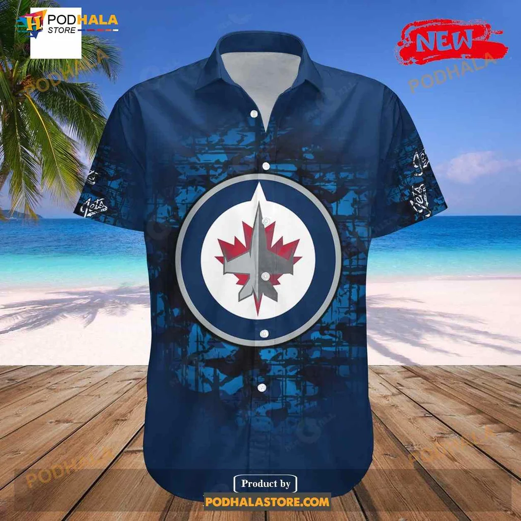 Winnipeg Jets Camouflage Hawaiian Shirt With Vintage Logo Design