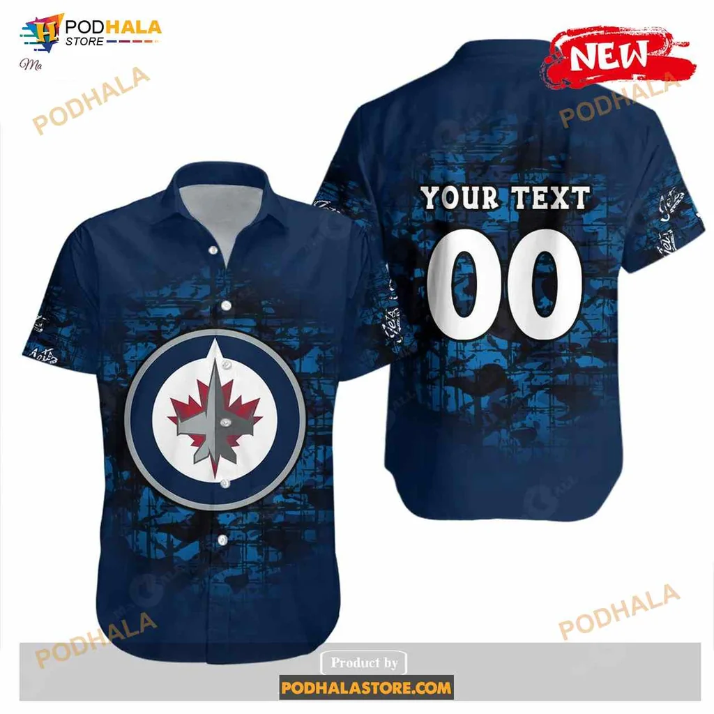 Winnipeg Jets Camouflage Aloha Shirt With Vintage Logo Design Winnipeg Jets Camouflage Aloha Shirt With Vintage Logo Design