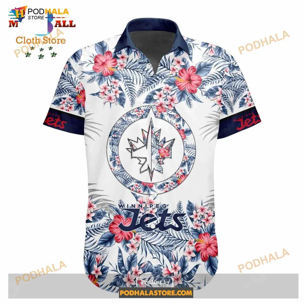 Winnipeg Jets Floral Hawaiian Shirt With Tropical Design And Team Logo