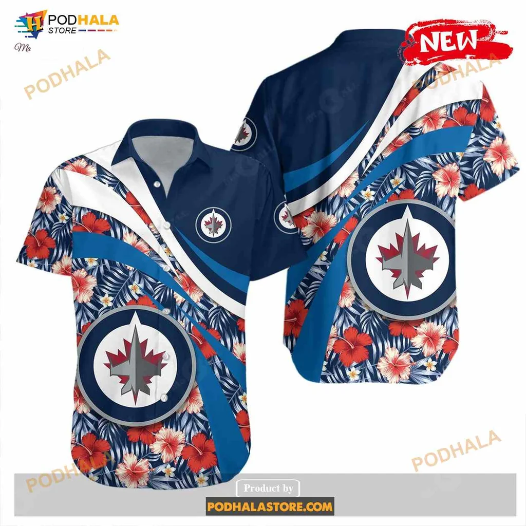 Winnipeg Jets Hibiscus Hawaiian Shirt, Nhl Floral Design For Fans