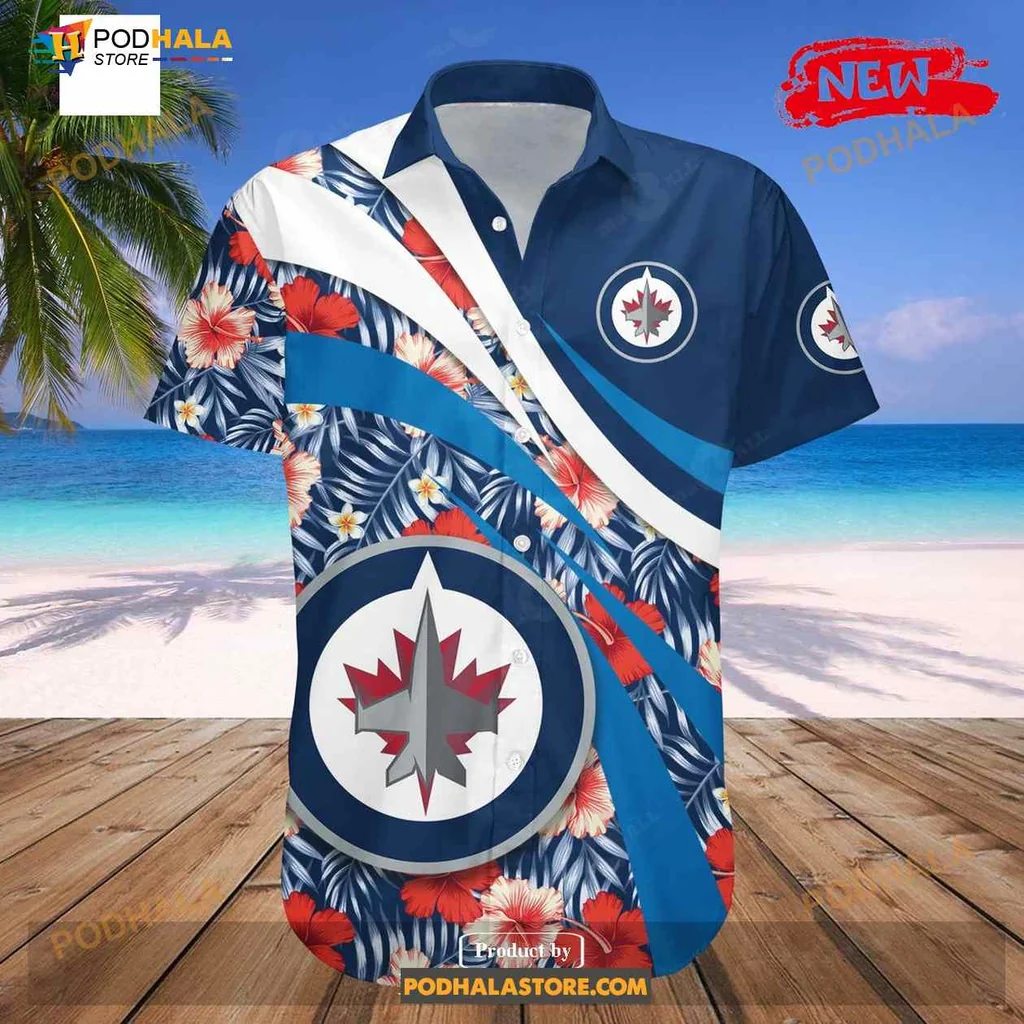 Winnipeg Jets Hibiscus Aloha Shirt, Nhl Floral Design For Fans Winnipeg Jets Hibiscus Aloha Shirt, Nhl Floral Design For Fans