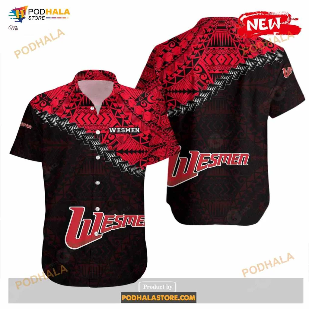 Winnipeg Wesmen Hawaiian Shirt With Bold Polynesian Tattoo Design