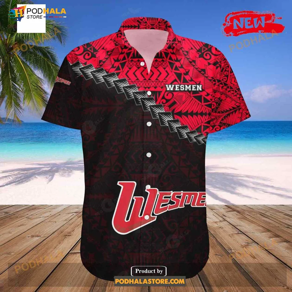 Winnipeg Wesmen Aloha Shirt With Bold Polynesian Tattoo Design Winnipeg Wesmen Aloha Shirt With Bold Polynesian Tattoo Design