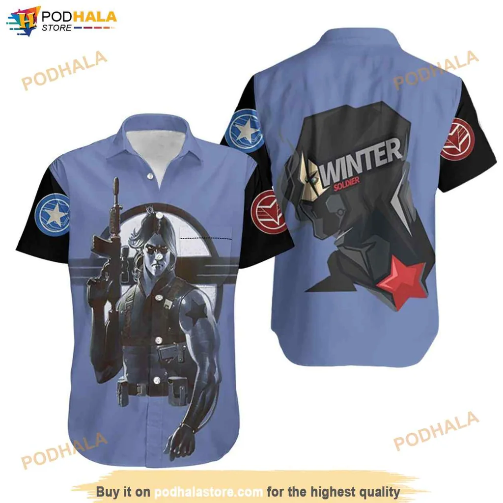 Winter Soldier Graphic Hawaiian Shirt Featuring Soldier Design With Star Emblem