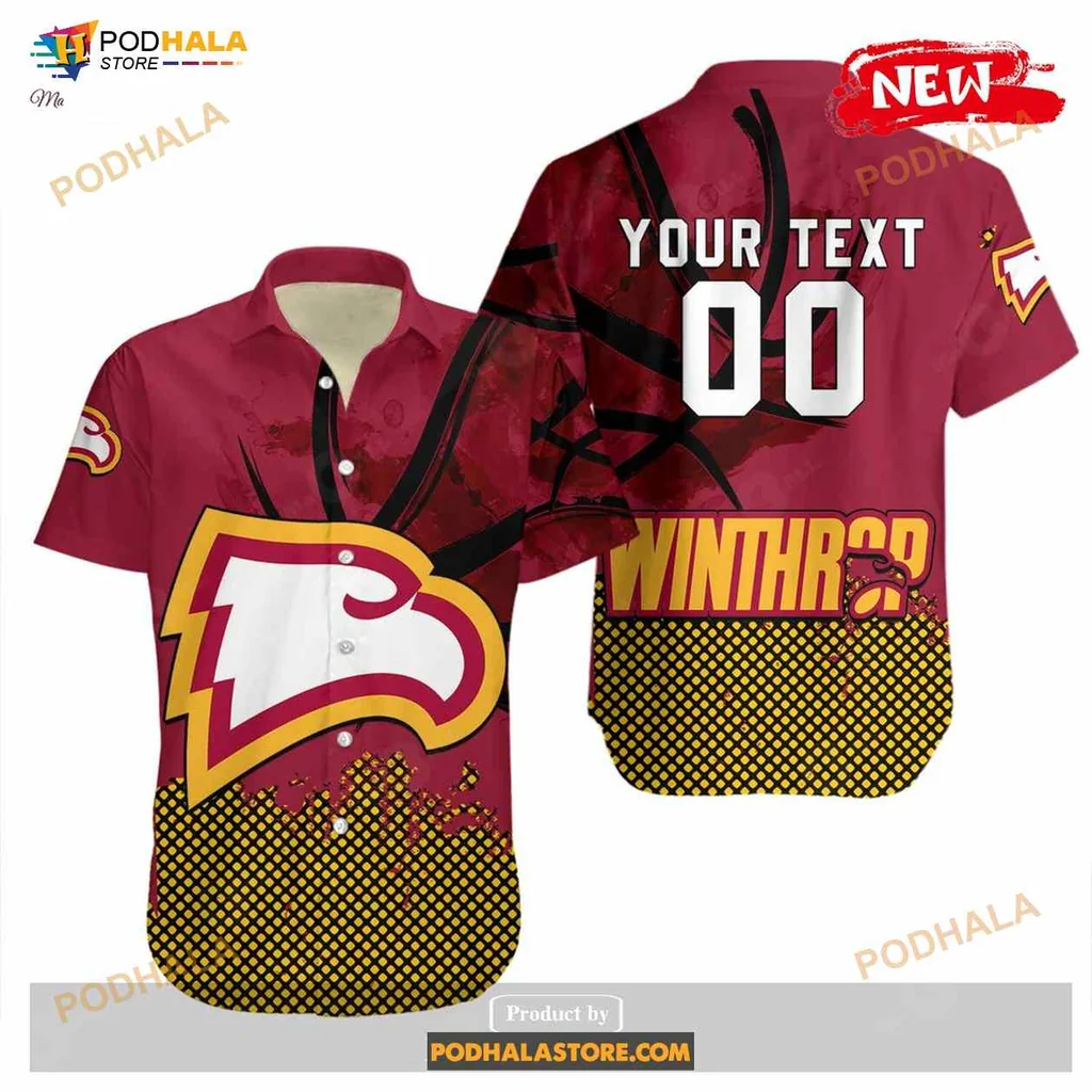 Winthrop Eagles Basketball Hawaiian Shirt With Grunge Pattern And Custom Text