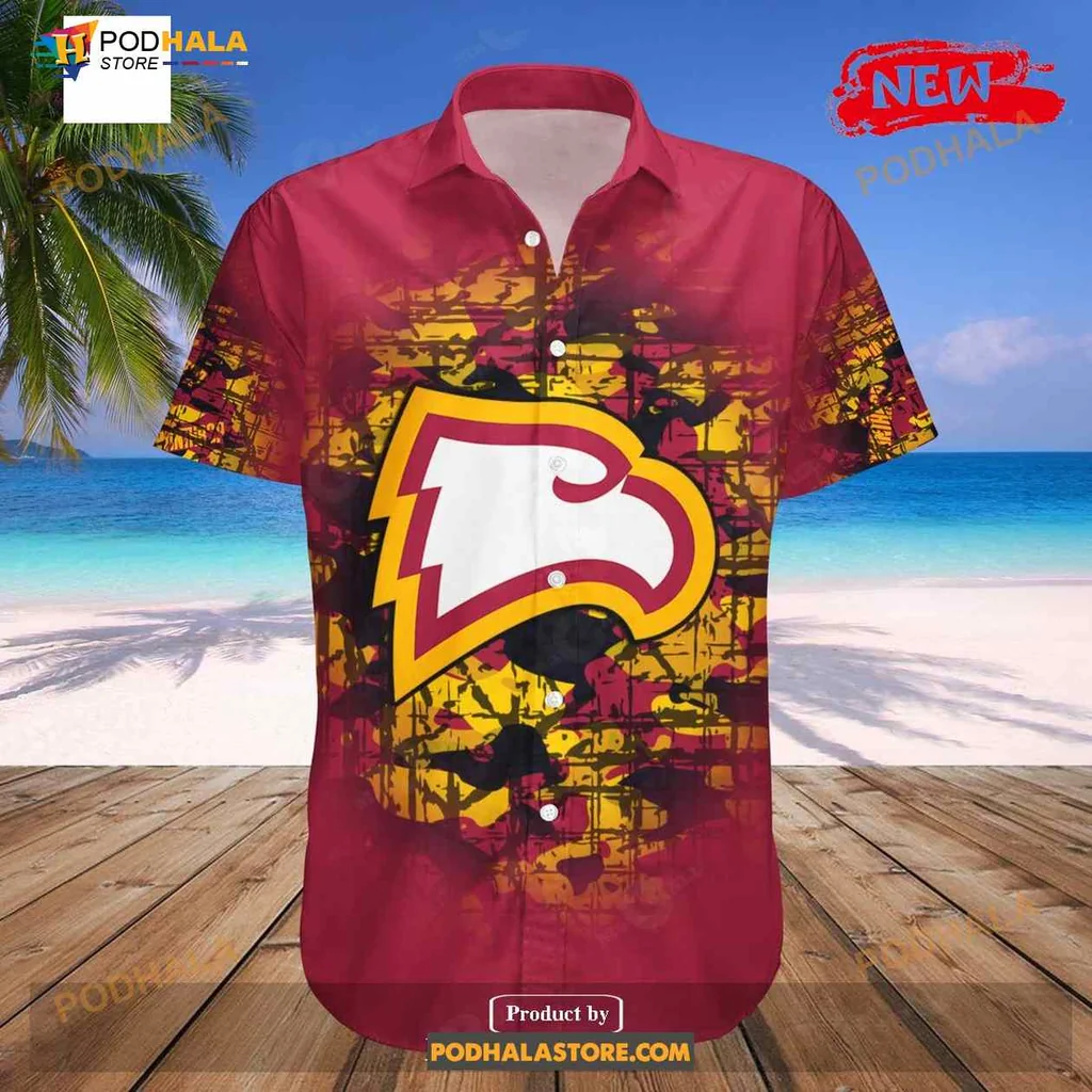 Winthrop Eagles Camouflage Hawaiian Shirt With Bold Eagle Graphic