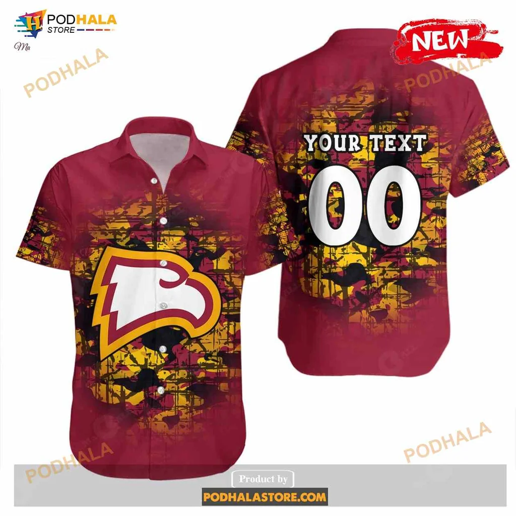Winthrop Eagles Camouflage Aloha Shirt With Bold Eagle Graphic Winthrop Eagles Camouflage Aloha Shirt With Bold Eagle Graphic
