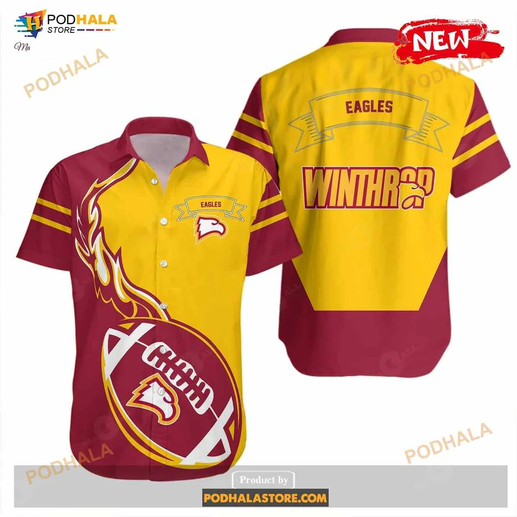 Winthrop Eagles Hawaiian Shirt With Flame Football Graphic