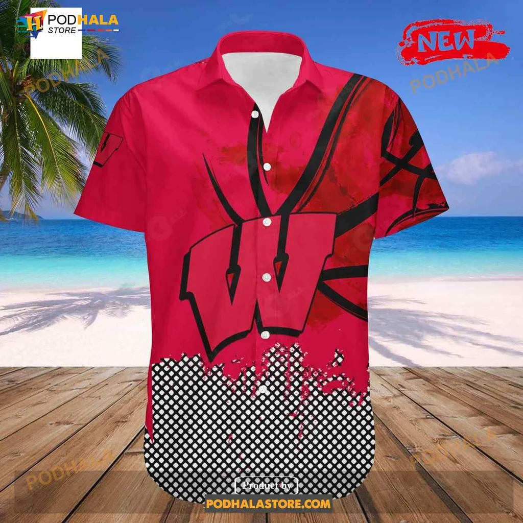 Wisconsin Badgers Basketball Hawaiian Shirt With Grunge Pattern