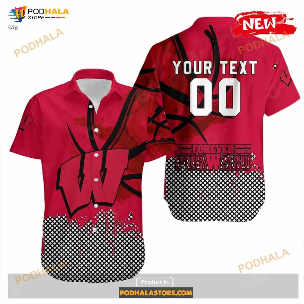 Wisconsin Badgers Basketball Aloha Shirt With Grunge Pattern Wisconsin Badgers Basketball Aloha Shirt With Grunge Pattern