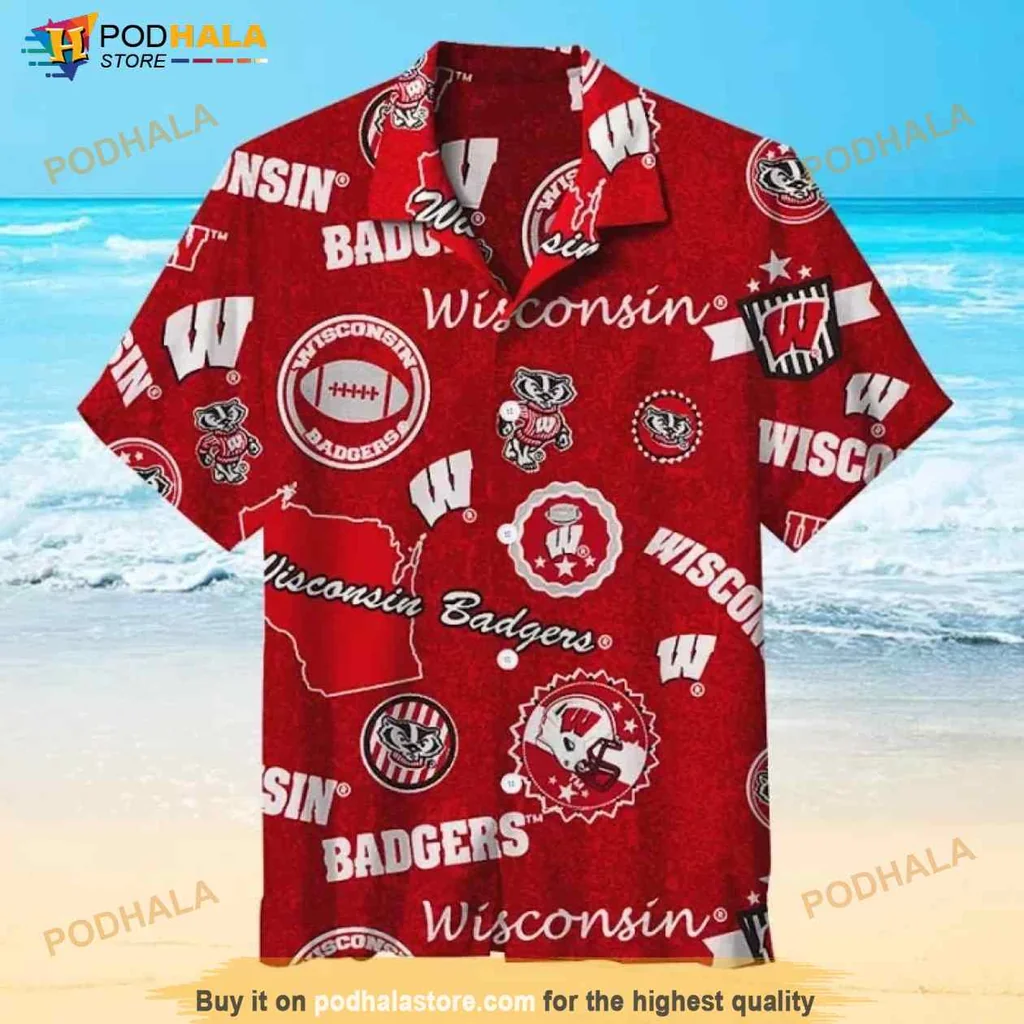 Wisconsin Badgers Fan Hawaiian Shirt With Iconic Logo And State Outline