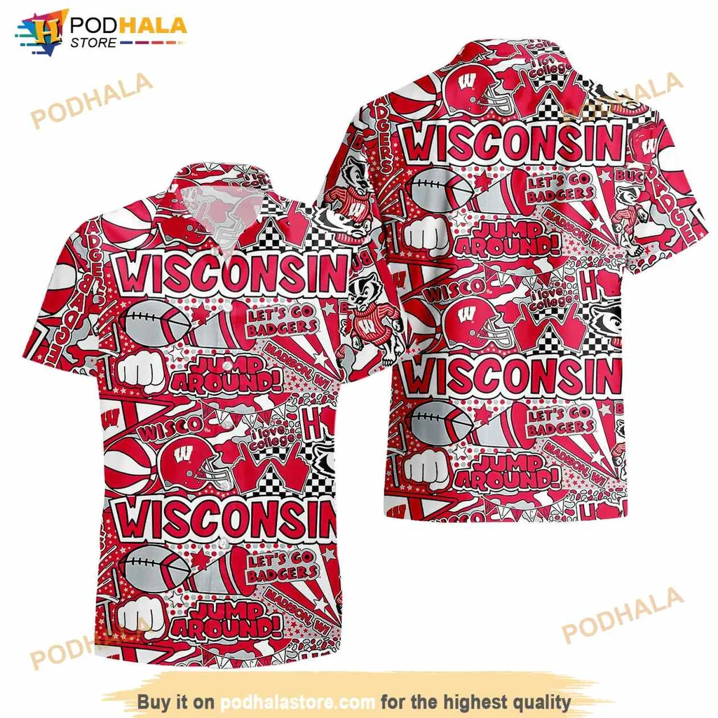 Wisconsin Badgers Football Hawaiian Shirt With Bold Red Design