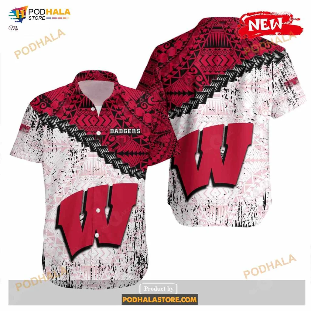 Wisconsin Badgers Hawaiian Shirt With Bold Grunge W Design