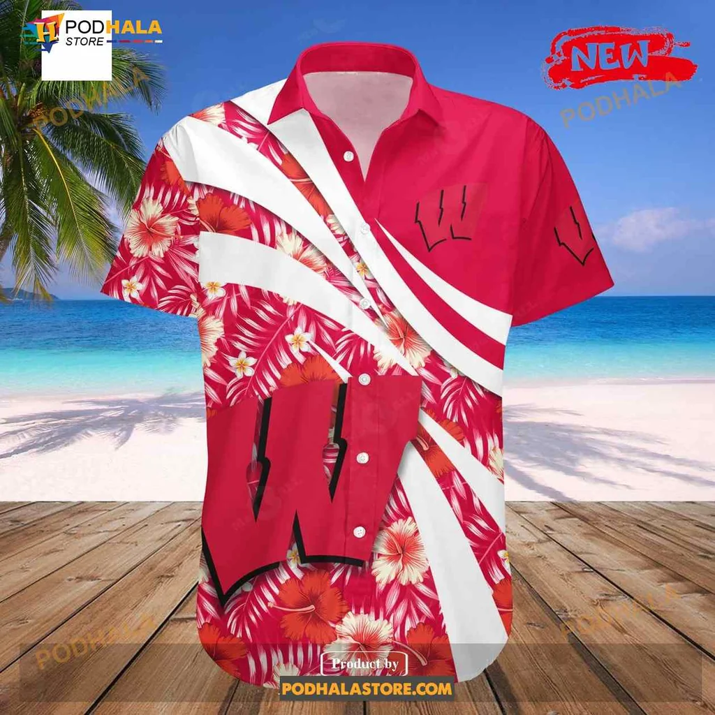 Wisconsin Badgers Hibiscus Aloha Shirt With Vibrant Floral Design Wisconsin Badgers Hibiscus Aloha Shirt With Vibrant Floral Design