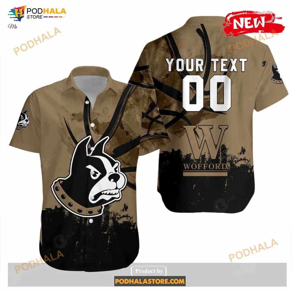 Wofford Terriers Basketball Aloha Shirt With Bulldog Grunge Pattern Wofford Terriers Basketball Aloha Shirt With Bulldog Grunge Pattern