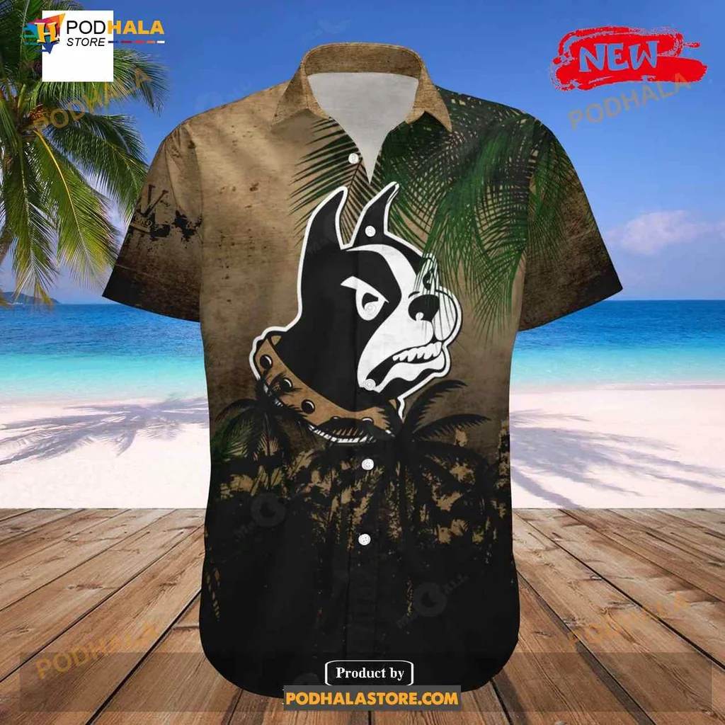 Wofford Terriers Bulldog Aloha Shirt With Tropical Grunge Design Wofford Terriers Bulldog Aloha Shirt With Tropical Grunge Design